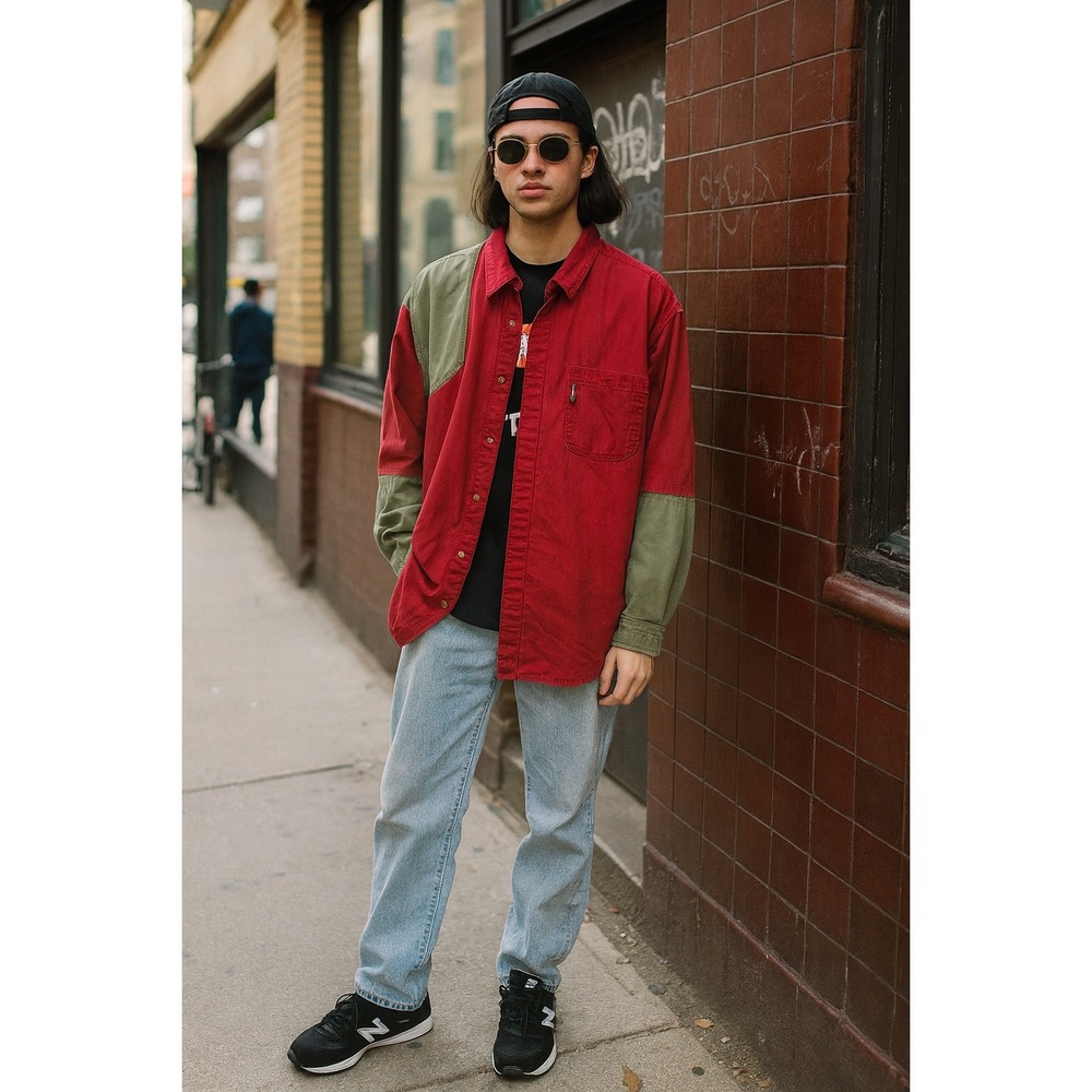 Vintage 90s Men's Red Patched Button Down Shirt Outdoor Grunge- Size XL